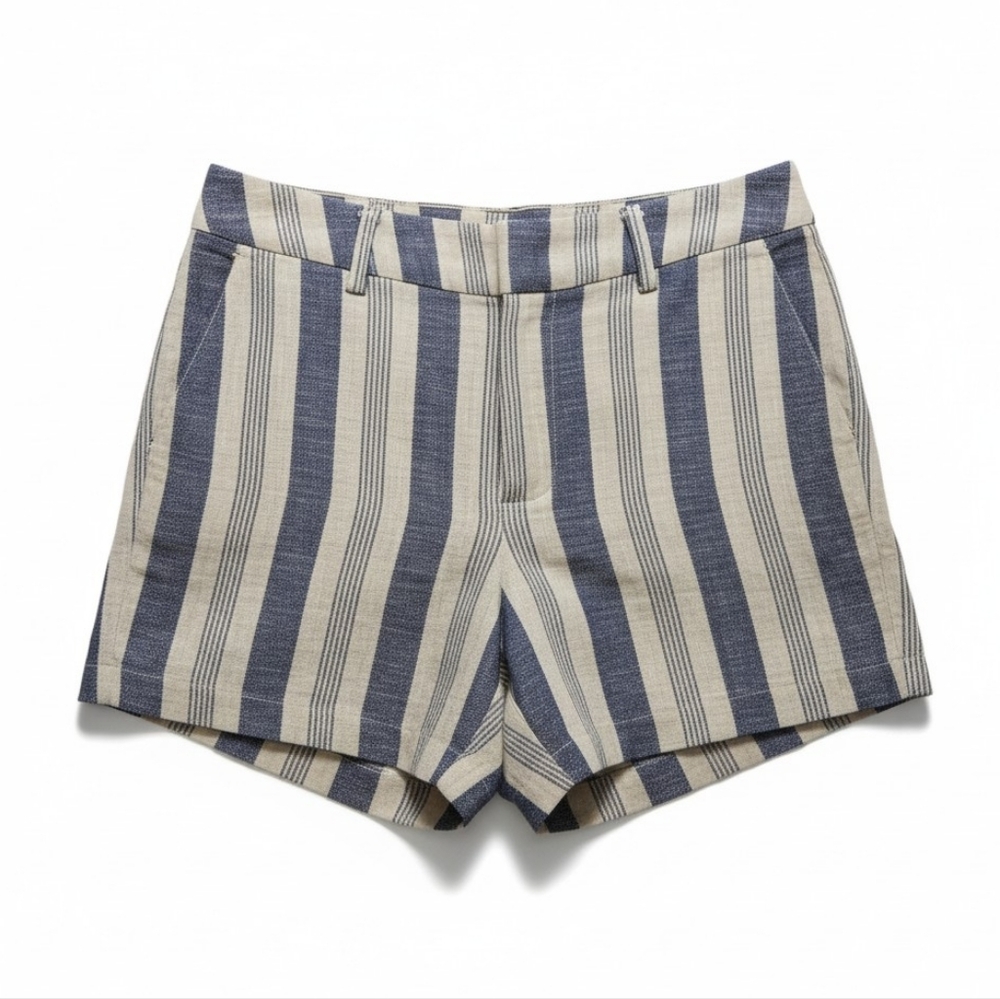 MADISON Blue White Regatta Striped Beachy Lightweight Linen Blend Shorts Size 12